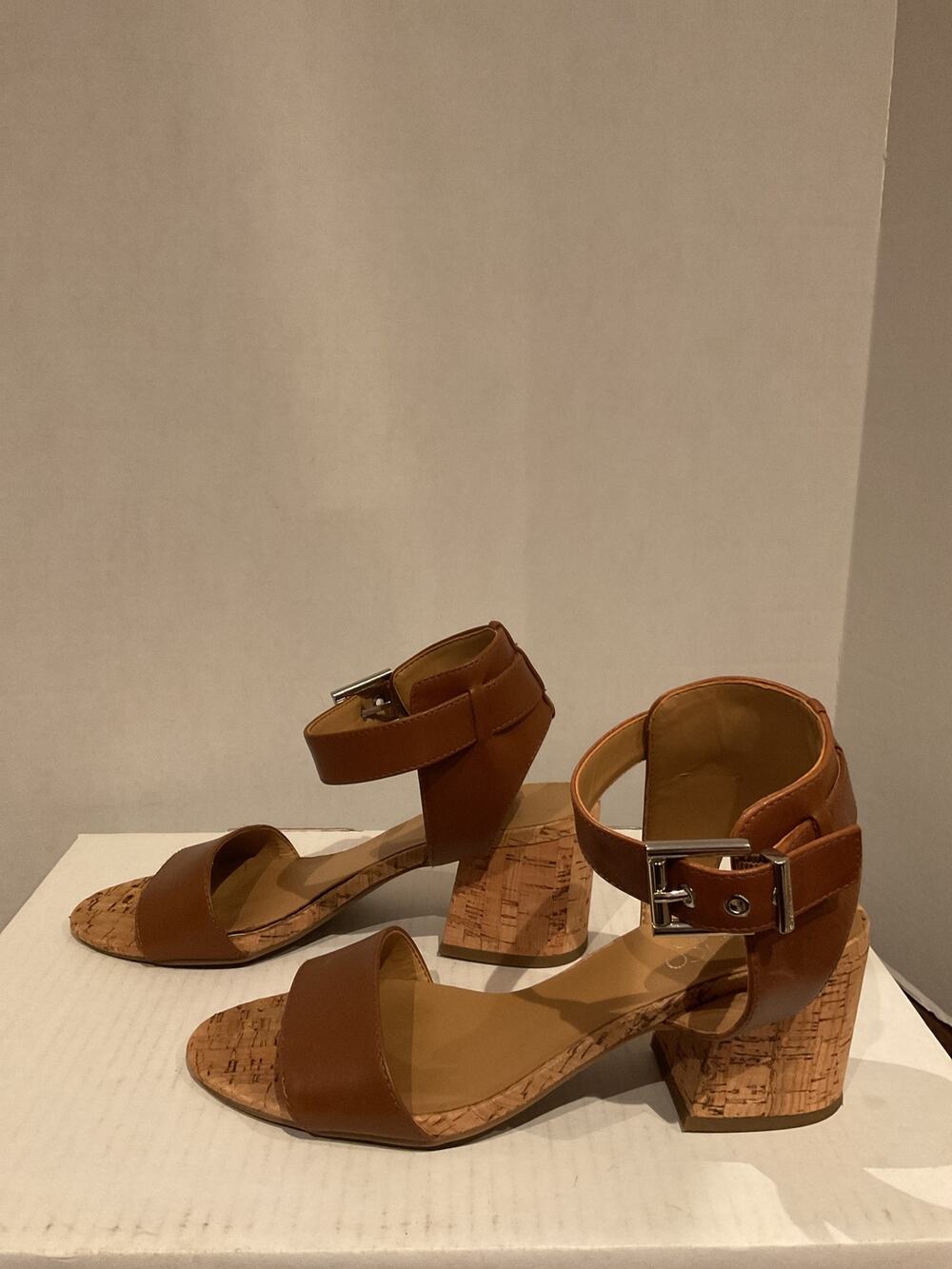 Franco Sarto - Melody - Leather & Cork Block Heel Sandal - Cognac - 8M